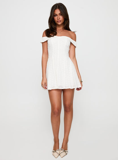 Rosebud Off The Shoulder Mini Dress White Petite
