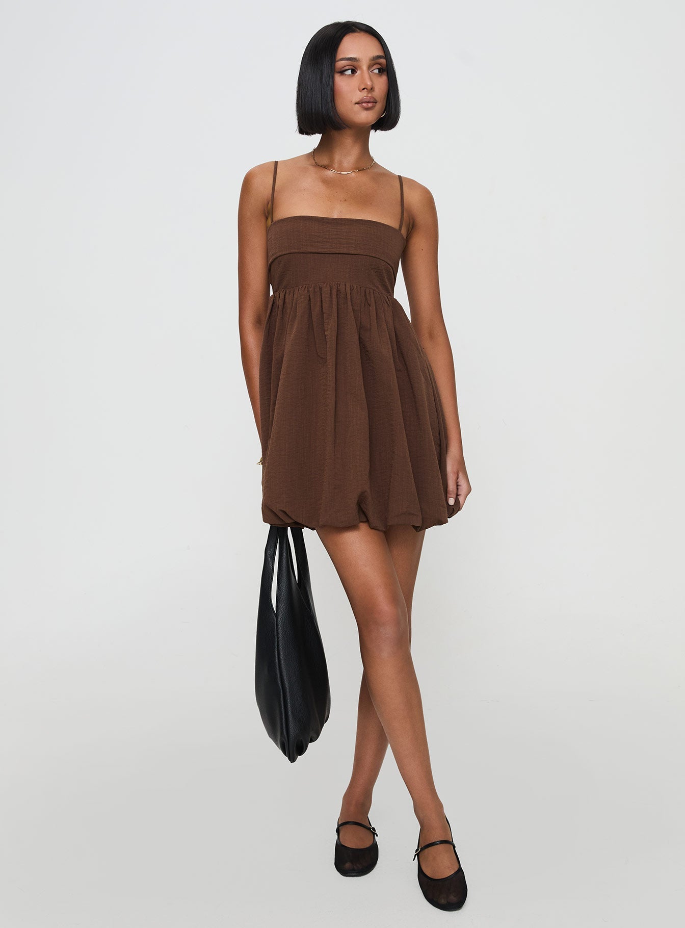 Layken Bubble Hem Mini Dress Chocolate Petite