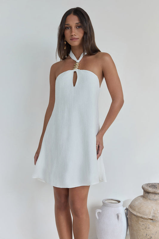 Swaying Shadows Halter Mini Dress White