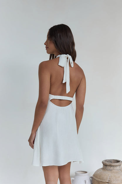 Swaying Shadows Halter Mini Dress White
