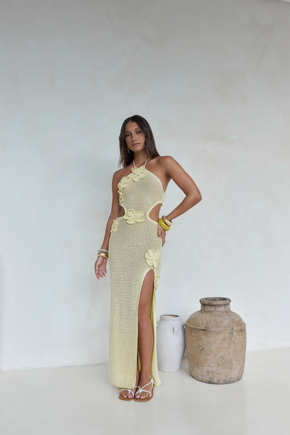 Monaco Sun Knit Halter Maxi Dress Yellow