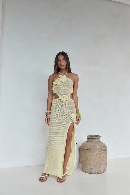 Monaco Sun Knit Halter Maxi Dress Yellow