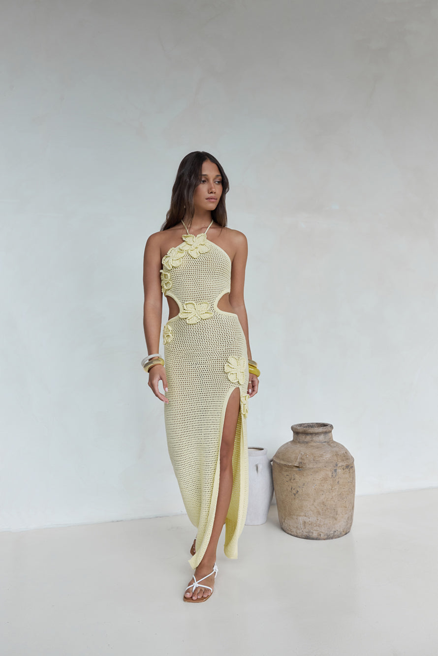 Monaco Sun Knit Halter Maxi Dress Yellow