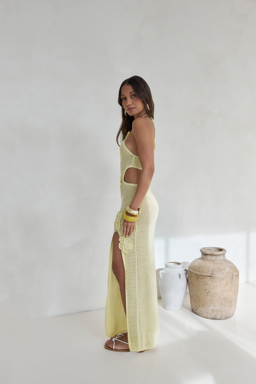 Monaco Sun Knit Halter Maxi Dress Yellow