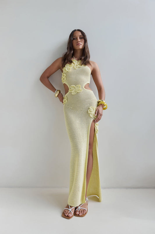 Monaco Sun Knit Halter Maxi Dress Yellow