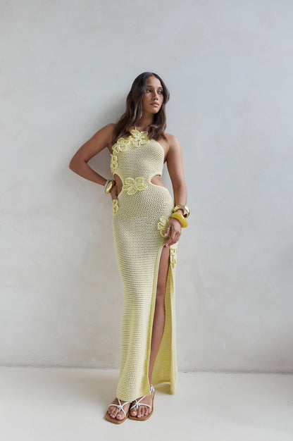 Monaco Sun Knit Halter Maxi Dress Yellow