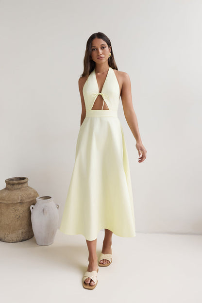Sands Of Splendor Halter Maxi Dress Lemon