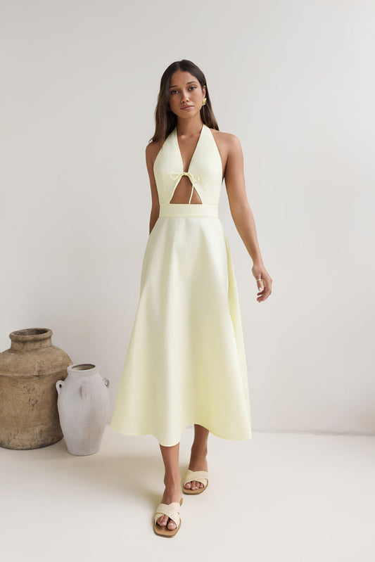 Sands Of Splendor Halter Maxi Dress Lemon