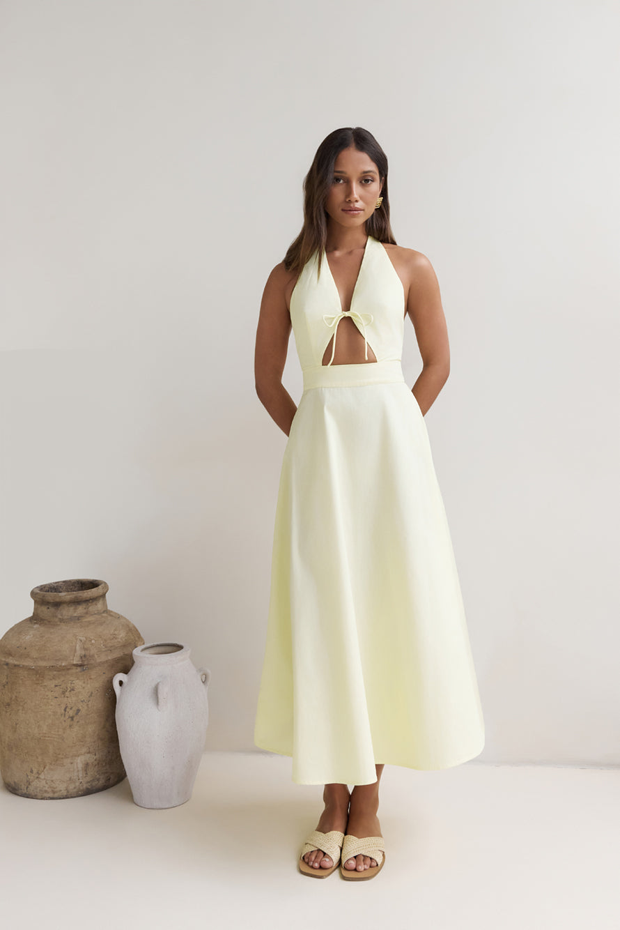 Sands Of Splendor Halter Maxi Dress Lemon