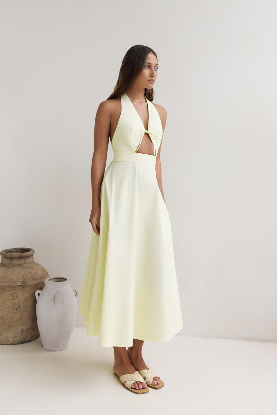 Sands Of Splendor Halter Maxi Dress Lemon