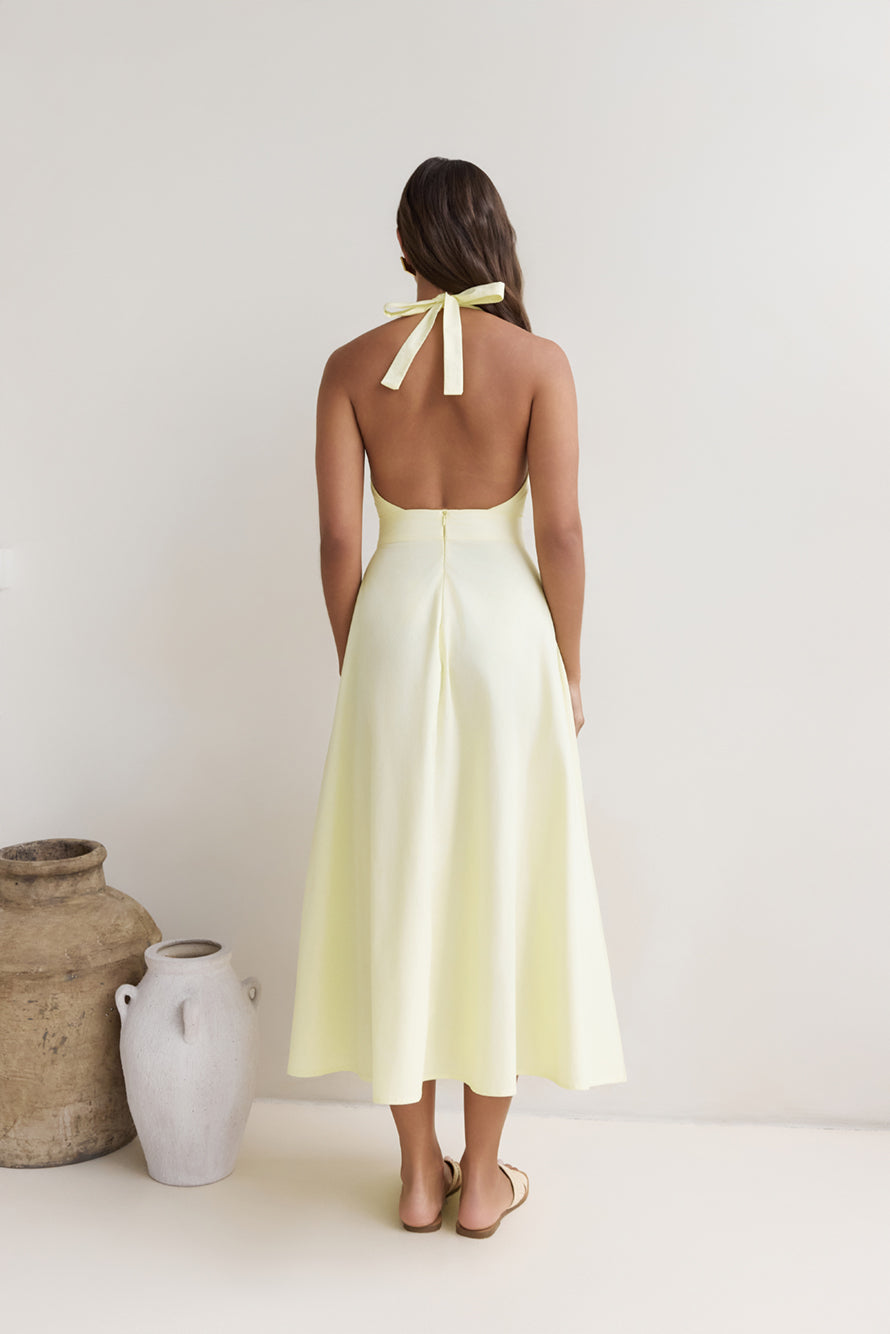 Sands Of Splendor Halter Maxi Dress Lemon