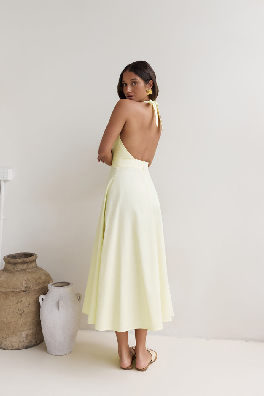 Sands Of Splendor Halter Maxi Dress Lemon