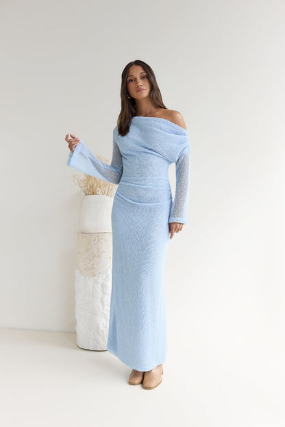 Cool Daze Long Sleeve Knit Maxi Dress Blue