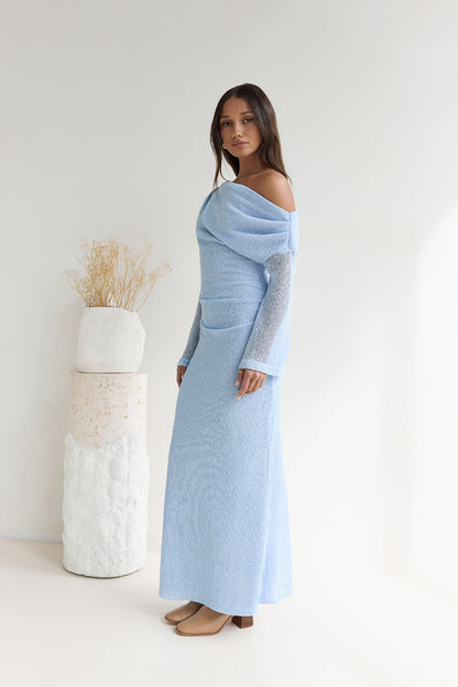 Cool Daze Long Sleeve Knit Maxi Dress Blue