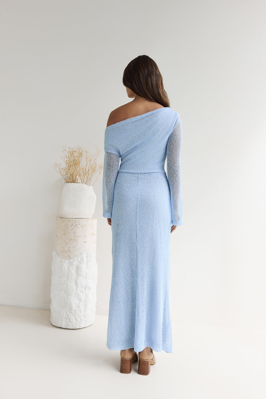 Cool Daze Long Sleeve Knit Maxi Dress Blue
