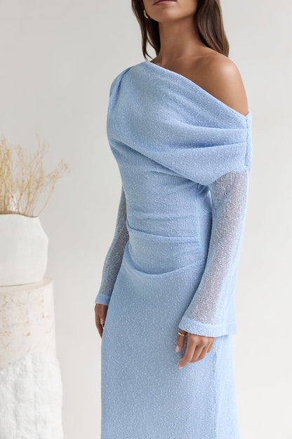 Cool Daze Long Sleeve Knit Maxi Dress Blue