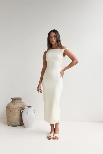 Moonlit Moments Off Shoulder Mesh Maxi Dress Yellow