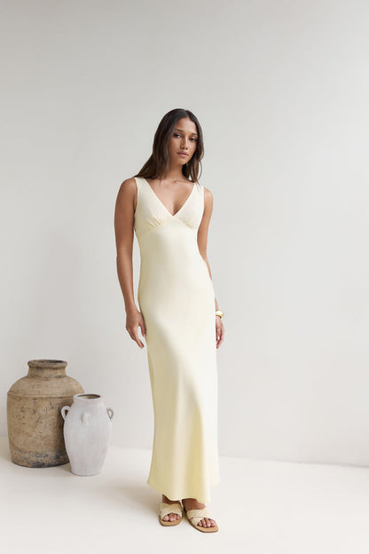 Lost In Daydreams Satin Maxi Dress Yellow