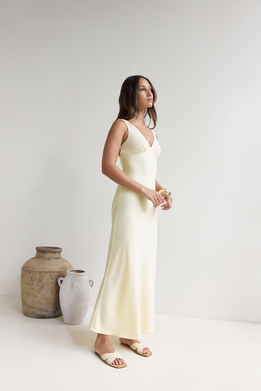 Lost In Daydreams Satin Maxi Dress Yellow