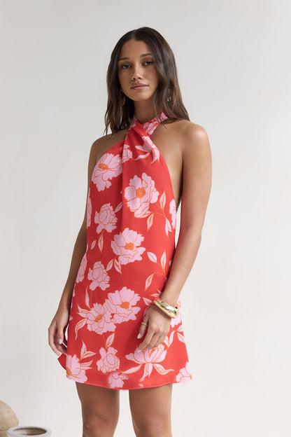 Havana Days Satin Halter Mini Dress Red