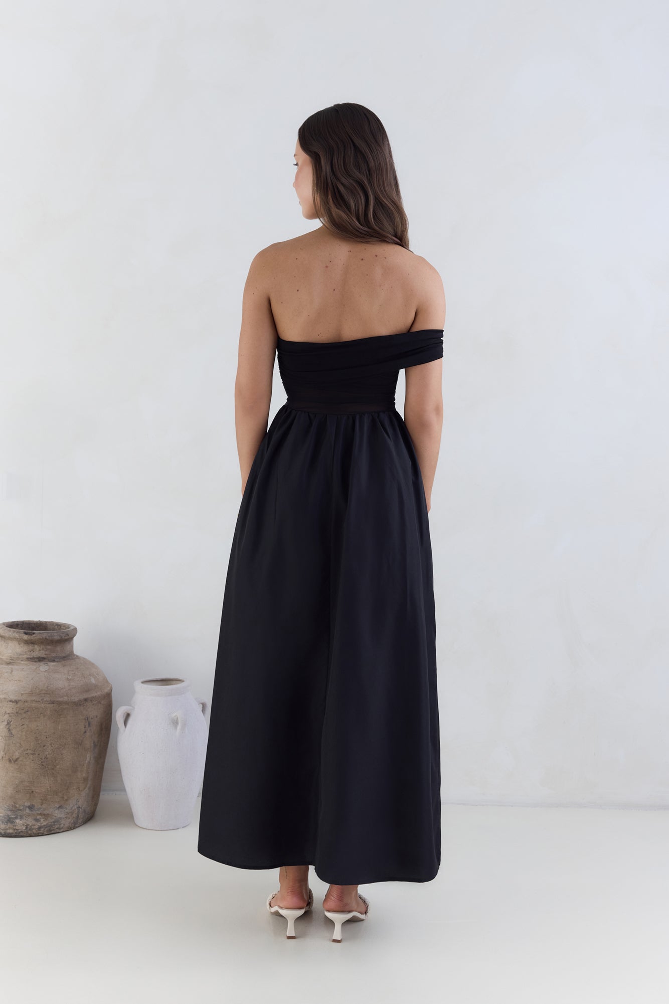Wish List Getaway One Shoulder Maxi Dress Black
