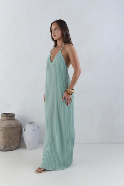 Coastal Euphoria Halter Maxi Dress Green