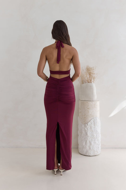 Under The Stars Halter Maxi Dress Burgundy