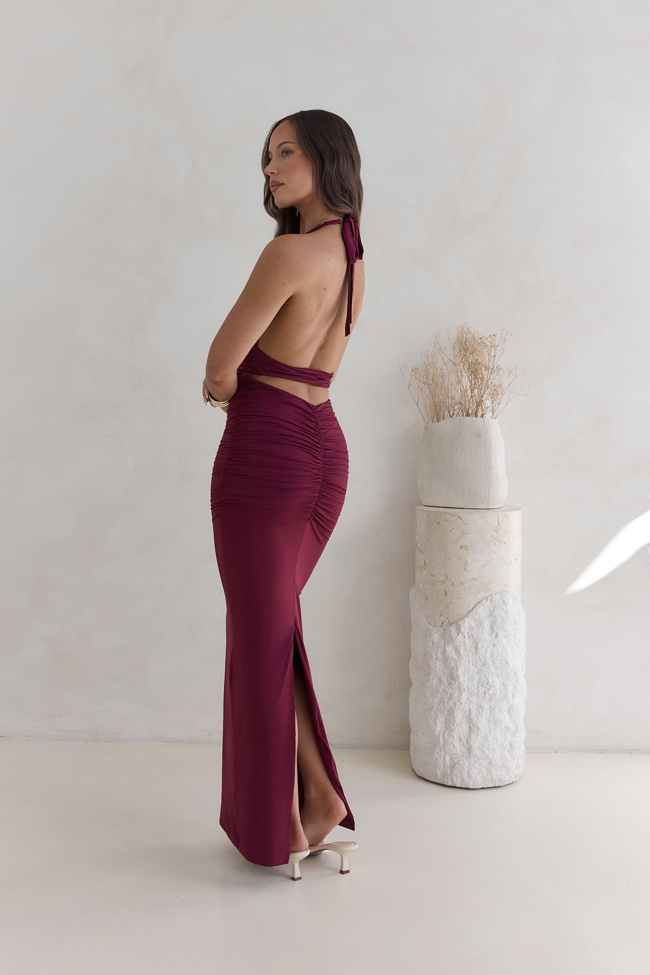 Under The Stars Halter Maxi Dress Burgundy