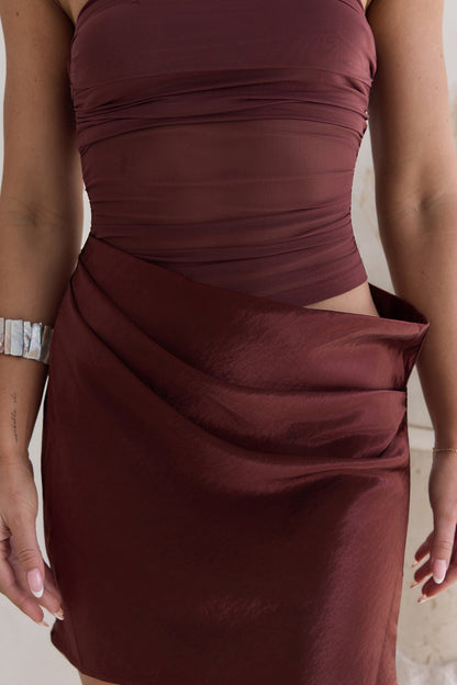 Call Me Darling Strapless Mesh Mini Dress Brown