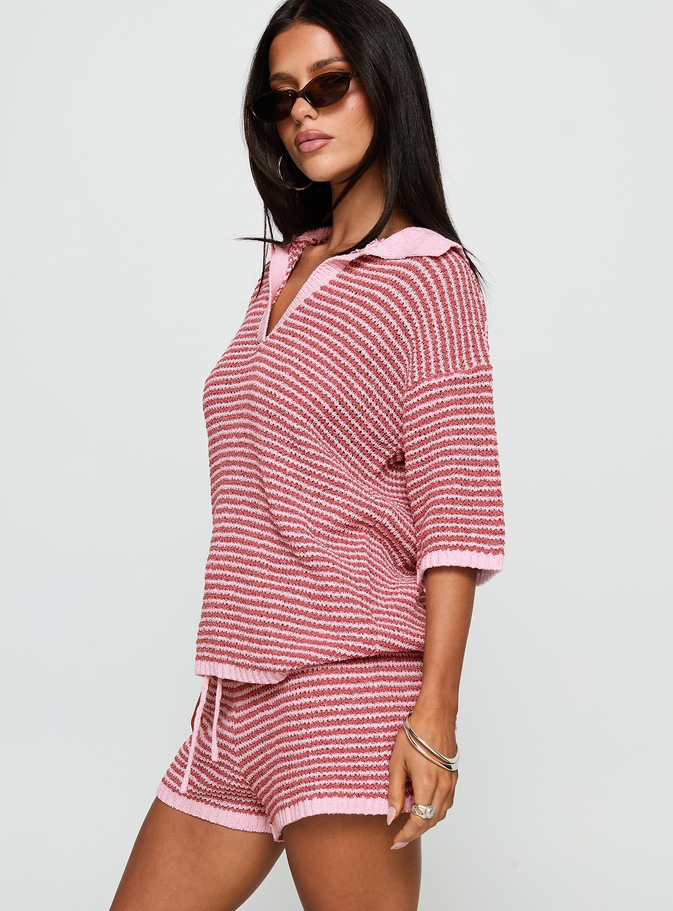 Veloria Collared Top Pink Stripe