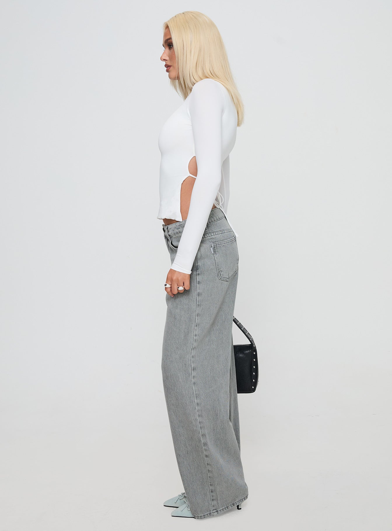 Ellanor Low Rise Slouch Denim Jeans Washed Grey Petite