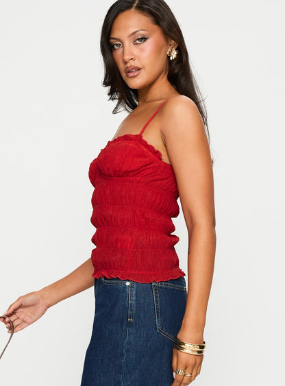 Money Maker Ruched Cami Top Red