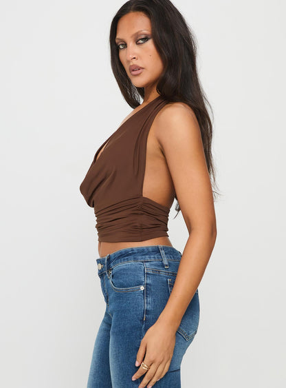Remarkable Plunged Cowl Neck Top Brown