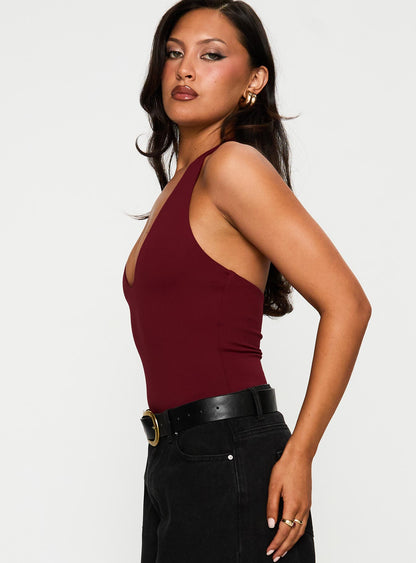 Someone New Halter Bodysuit Burgundy