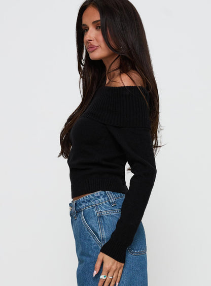 One For Me Off The Shoulder Long Sleeve Sweater Black