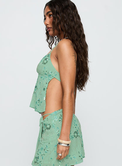 What A Coincidence Beaded Top Teal