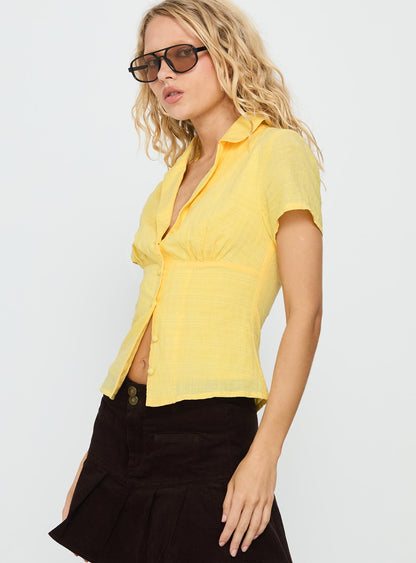 Delyla Button Up Top Yellow