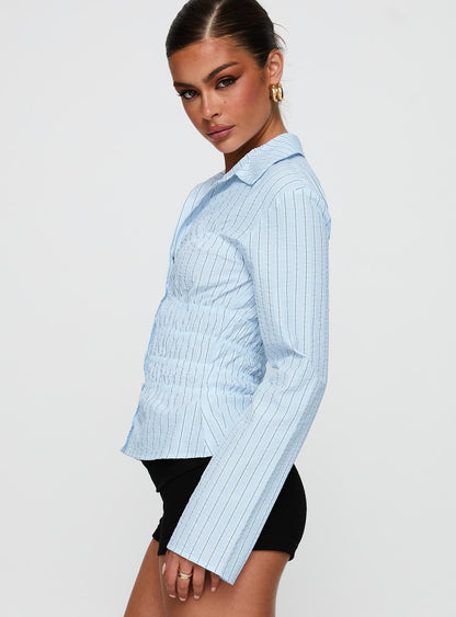 Liesel Shirred Long Sleeve Top Stripe