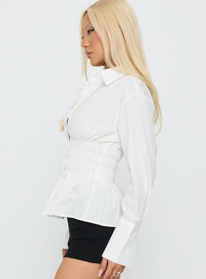 As You Are Shirred Button Up Top White