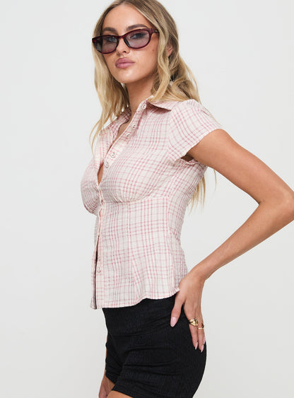 Cottesloe Blouse Top Pink Check Petite