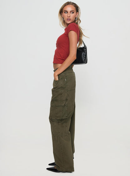 Ahstin Mid Rise Straight Leg Cargo Jeans Green Petite
