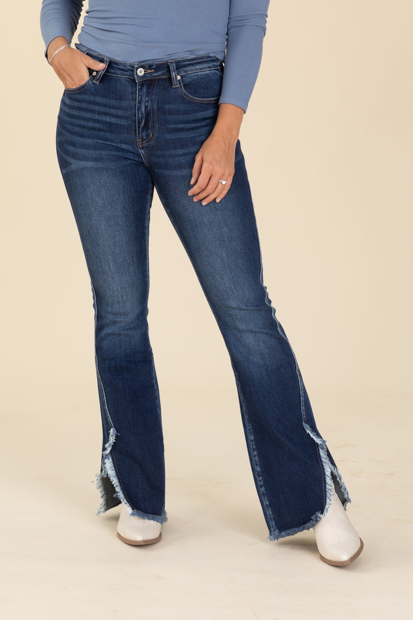 KanCan Dark Wash Bootcut Jeans Fray Hem