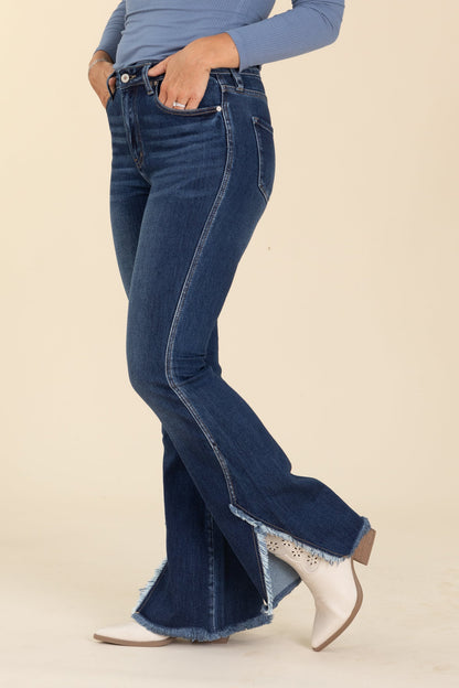 KanCan Dark Wash Bootcut Jeans Fray Hem