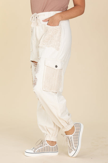 Crochet Detailed Jeans With Drawstrings