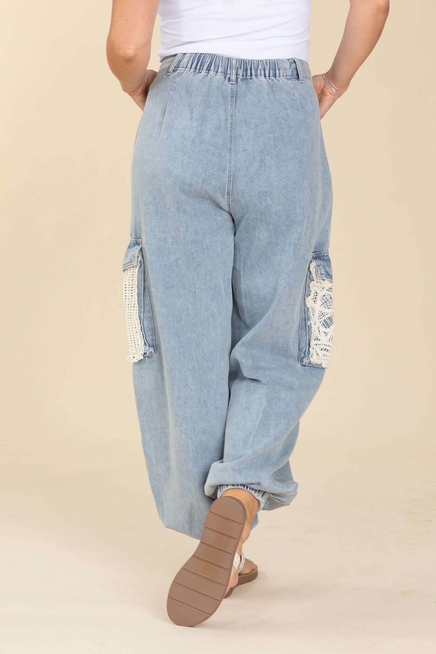 Crochet Detailed Jeans With Drawstrings