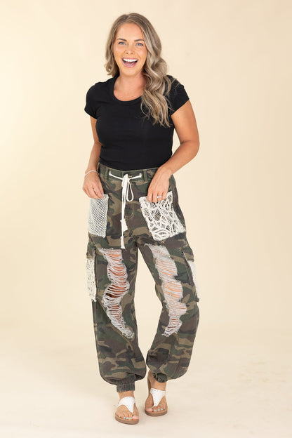 Crochet Detailed Jeans With Drawstrings