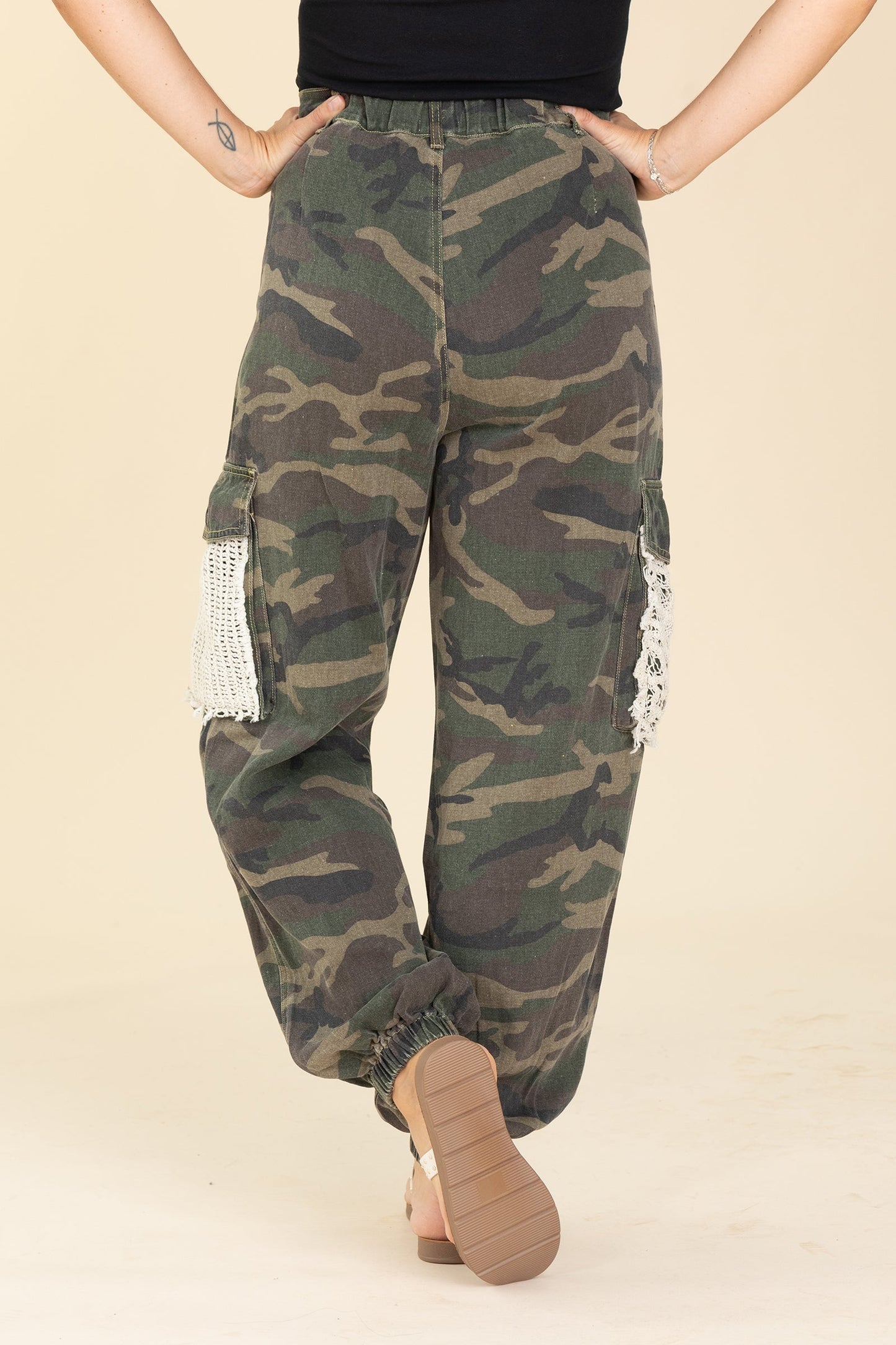 Crochet Detailed Jeans With Drawstrings