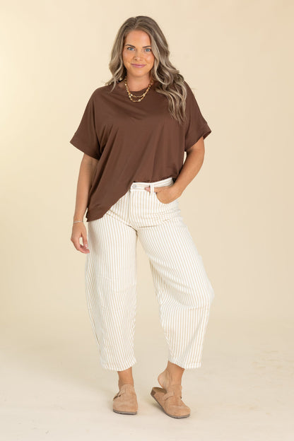 KanCan Beige Low Slung Stripe Barrel Jeans