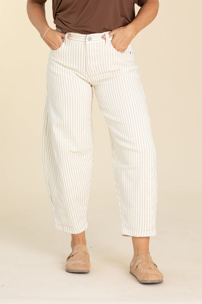 KanCan Beige Low Slung Stripe Barrel Jeans