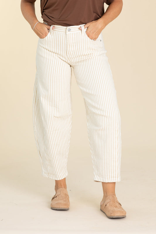 KanCan Beige Low Slung Stripe Barrel Jeans